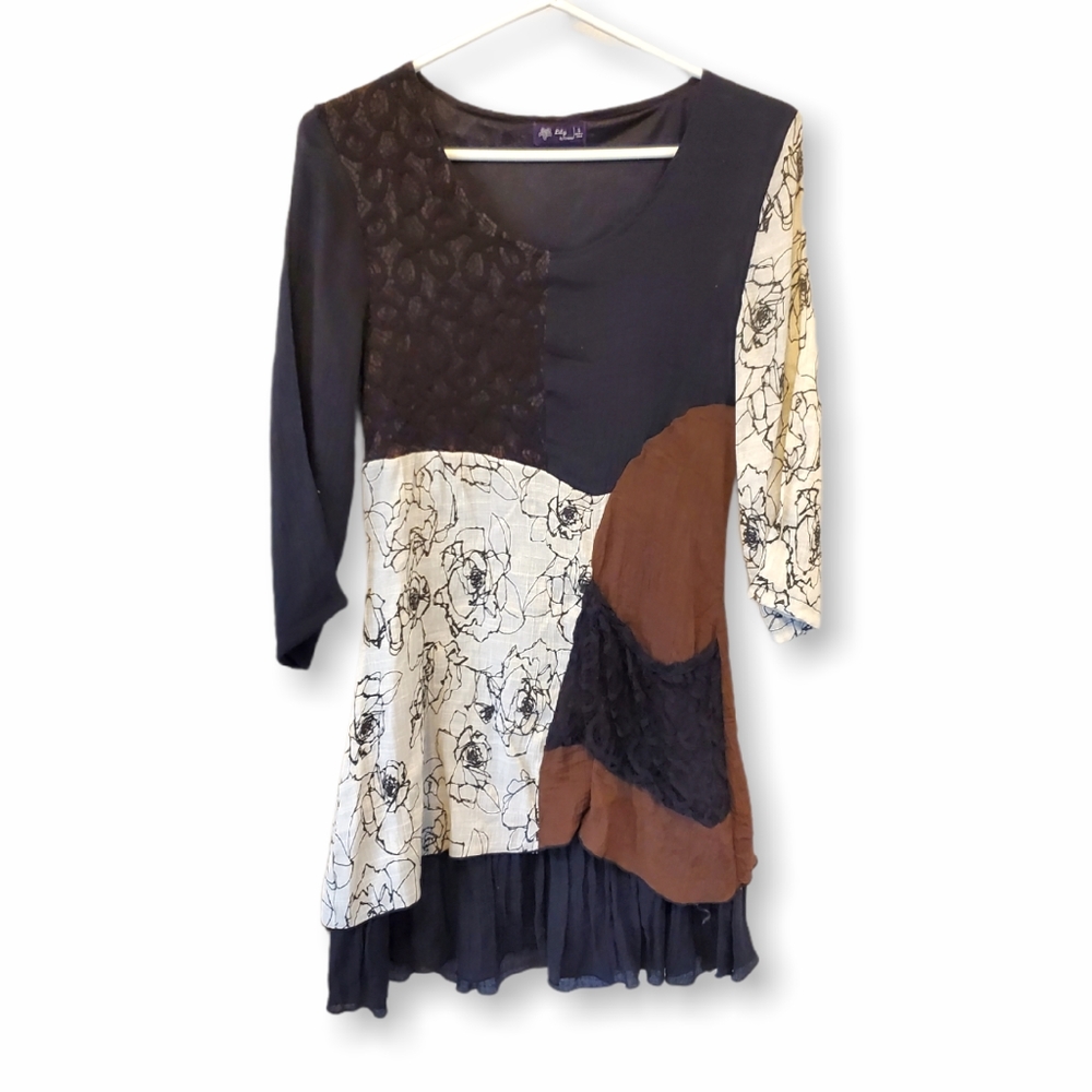 Indie/Boho Long Sleeve Patched Lily Dress